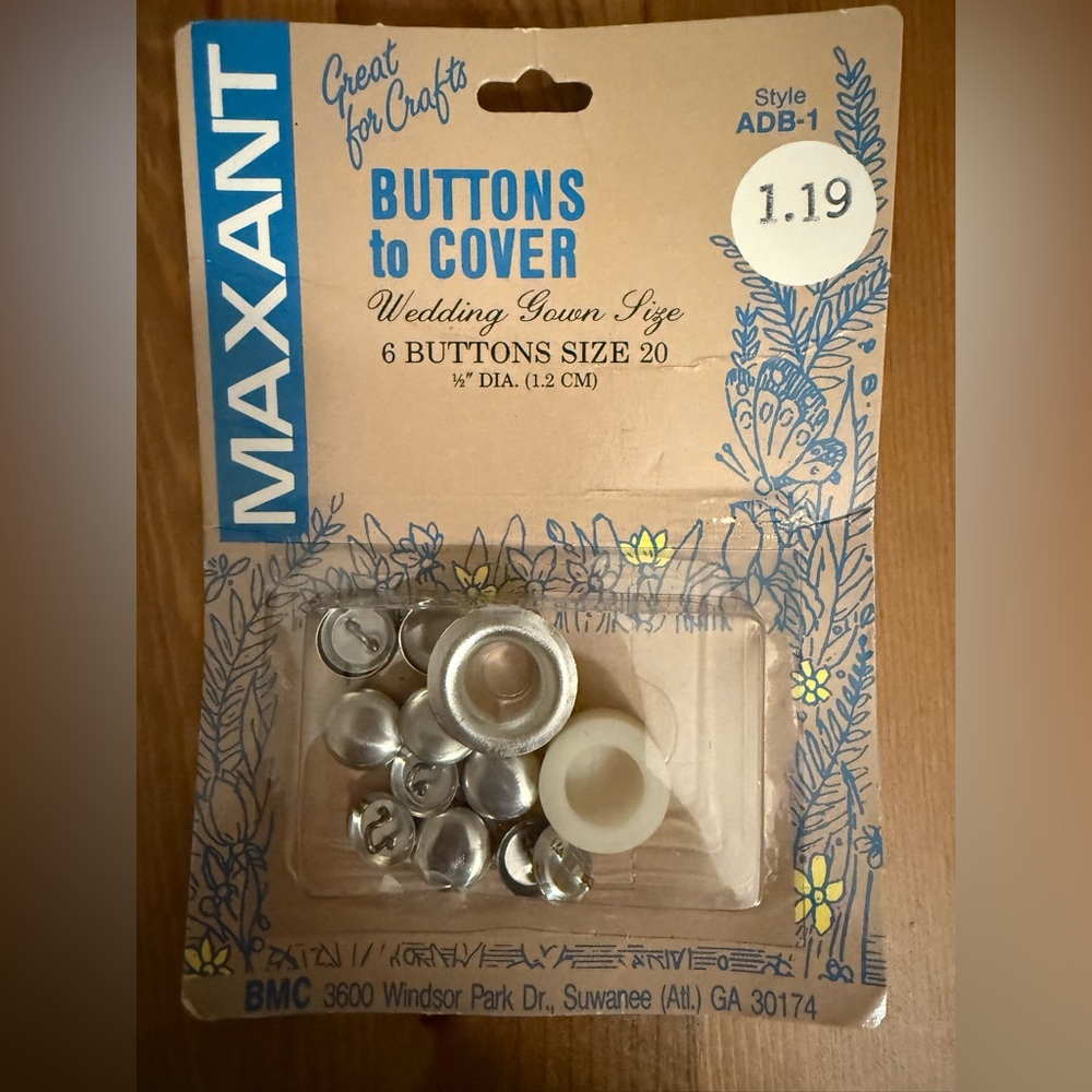 Vintage Buttons To Covers Maxant New In Box 6 Buttons Size 20 ADB-1